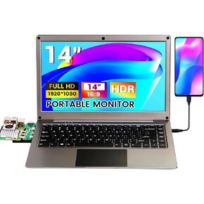 Portable Monitor with Keyboard,14inch 1080P FHD Laptop Compatible with Raspberry Pi/Mini PC/Phone/PC/Game Console,CrowView Note Built-in Battery(Full Feature Type C Cable and HD Cable Included)