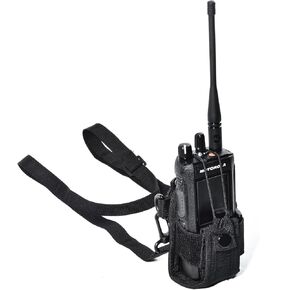 HYS Walkie Talkie Tactical Pouch with Shoulder Strap, Handheld Two Way Radio Holder Holster with Elastic Hook and Loop Fastener for Baofeng UV-5R 888S UV82 Motorola Talkabout/R7 Midland Cobra Radio