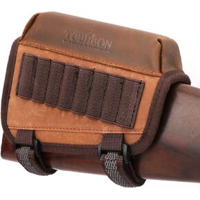 Tourbon Hunting Gun Buttstock Cheek Rest Pad Rifle Ammo Holder - Canvas and Leather