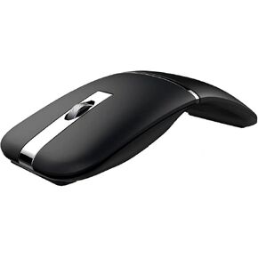 Foldable Arc Wireless Mouse with USB Receiver, Bluetooth 2.4GHz Dual-Mode Rechargeable,180° Rotation, Silent Click, Portable Curved Computer Mouse for PC, Laptop, MacBook (Black)