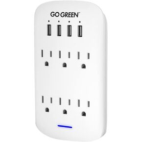 GoGreen Power (GG-16000USB4) 6 Outlet 2.4 AMP USB Wall Tap Adapter with USB Ports and Surge Protection, 735 Joules Surge Rating, White
