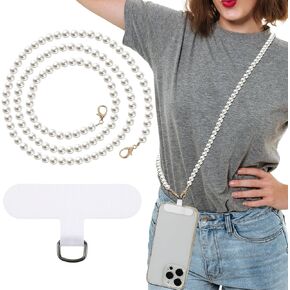Lusofie Phone Chain Crossbody For Women，Pearl Beaded Cell Phone Strap Crossbody With Phone Tether Tab, Hand-Free & Anti-Drop Cross Body Phone Strap, Detachable White Pearl Cellphone Lanyard