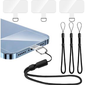 3pcs Phone Tether Tab+3pcs Wrist Lanyard Hand Strap, Transparent Crossbody Phone Strap Tether Tab Heavy Duty Multifuctional Phone Lanyard Patch Pad for iPhone Most Smartphones, Without Adhesive (3+3)