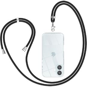 oakxco Cell Phone Lanyard Crossbody with Tether Tab, Adjustable Neck Strap for iPhone Case 16 15 14 13/ Samsung S25 S24/ Moto/Pixel, Cute Necklace Holder Nylon Wrist Strap for Women, Black