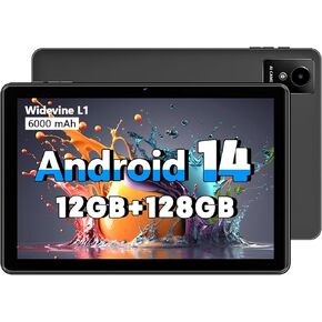 Tablet 10 Inch Android 14 2024 New Tablets, 12GB+128GB, 1TB Expand, Widevine L1 Compatible Octa-Core Tablet with WiFi 6, 6000mAh Battery, Dual Camera(5MP+8MP)