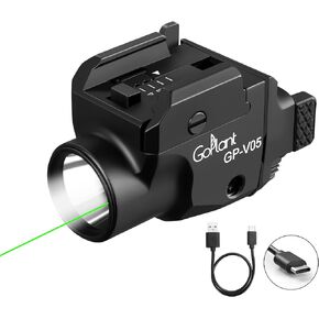 1500 Lumens Aircraft-Grade Aluminum Compact Pistol Flashlight, Picatinny Flashlights Laser Weapon Light, Subcompact Tactical Pistol Lights,Green Laser Light Combo for Handgun, Rechargeable Gun Light