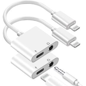 [Apple MFi Certified] Lightning to 3.5mm Headphones Jack Adapter for iPhone Dongle,2 Pack 2 in 1 iPhone Charger and Aux Audio Splitter Adapter Compatible with iPhone 14 13 12 11 XS XR 8 7 6 5