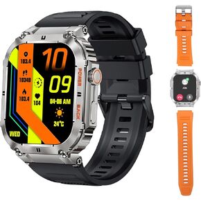 Smart Watch,100M Waterproof Rugged Military Smartwatch with Bluetooth Call(Answer/Dial Calls) 2-inch Utral Large HD Display 70 Days Extra Long Battery Life,100+ Sports Modes