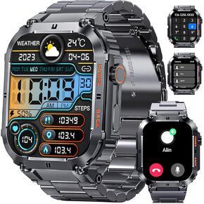 Smart Watch,100M Waterproof Rugged Military Smartwatch with Bluetooth Call(Answer/Dial Calls) 2-inch Utral Large HD Display 70 Days Extra Long Battery Life,100+ Sports Modes Fitness Tracker