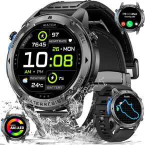 LIGE GPS Military Smart Watch for Men, Compass Smartwatch with Calling, 170+ Sport Modes Fitness Tracker Watch, 1.43'' AMOLED Smart Watches, Rugged Smart Watch for Android iOS