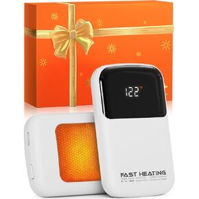 AI Hand Warmers Rechargeable with Gift Box, 2 Pack Portable Electric Hand Warmer with LED Display Battery and Temperature, Fast Heating, for Men, Women, Hunting Camping White
