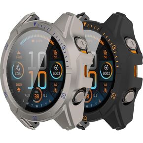 Screen Protector Intended for Garmin Fenix 8 51MM Case Film Hard PC Bumper Protective Shell Face Cover for Garmin Fenix 8 51MM Smartwatch Accessories (Black&Gray)