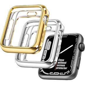 top4cus 2 Pack 42mm Cover Environmental Soft Flexible TPU Anti-Scratch Lightweight Protective Iwatch Case Compatible with Apple Watch Series 10/9/8/7/6/SE/5/4/3/2/1 (42mm-Series 3/2,Gold+Silver)