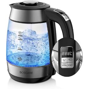 Wonder Comfort 1.7L Electric Glass Kettle, Hot Water Boiler with 1500W Fast Boiling,5 Presets LED Indicator Lights, Removable Tea Infuser, Auto Shut-off