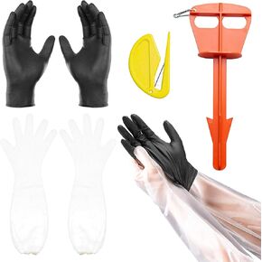 SIPZZR Butt Out Game Dressing Tool,Big Game Dressing Tool Combo Pack for Hunters Specialties,Deer Gutting Cleaning Disposable Field Dressing Groves Set-Tool and 6 Pack Long and Short Gut Gloves