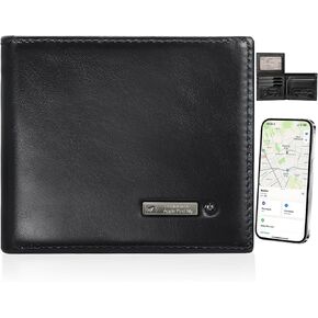 Smart Mens Wallet with Tracker, Only with Find MY APP(IOS), Front Pocket Wallets for Men, Slim Leather with 2 ID Window, Trackable Minimalist Credit Card Holder with Gift Box (Black)