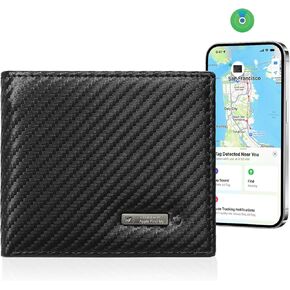 Smart Wallet with Tracker - Leather Mens Wallet Anti Lost Slim Wallet Locator - Works with Findmy App(IOS) - Minimalist Credit Card Holder with Gift Box（Carbon Black）
