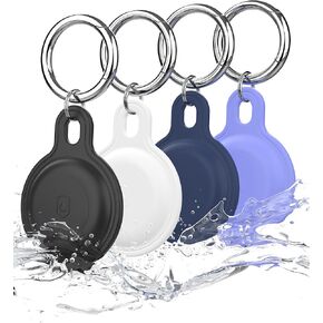 4 Pcs Airtag Keychain Waterproof, Soft Silicone Airtags Keychain Holder, Apple air tagtag Suitable for Apple Tags, Shockproof air tag case GPS Tracker Cover for Dog Cat Collar, Luggage, Key(4 Color)