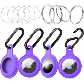 4 Pack Silicone Case for Airtags w/Screen Protector Carabiner Keychain Key Ring, Protective Cover Compatible with Apple Airtag Key Finder Tracker Dog Collar Holder