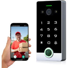 Smart WiFi Video Intercom & Doorbell Tuya Access Control System, All-Metal Fingerprint Keypad 1080P Night Vision Camera, Video Monitoring, Fingerprint/Password/Card/Tuya APP Remotely Unlock