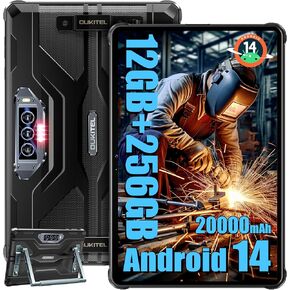 OUKITEL RT8 Android 14 Tablet Rugged - 11 بوصة أوكترا MTK HELIO G99 20000MAH أقراص مضادة للماء مع حامل قابلة للطي ، ذاكرة الوصول العشوائي 12GB+256GB ROM/1TB 48MP+32MP للكاميرا الكمبيوتر اللوحي ، Tüv/IP68 & IP69K/DUAL SIM 4G LTE