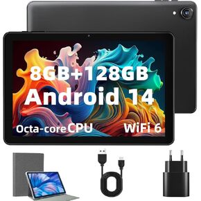 Android Tablet 10 Inch - Android 14 Octa Core 1.8GHz, Tablet with OTG Transmission and Wi-Fi 6G 10GB + 128GB + 1TB TF 6000mAh, 8+5MP Dual Camera,Bluetooth 5.3, Latest Tablets with Widevin L1
