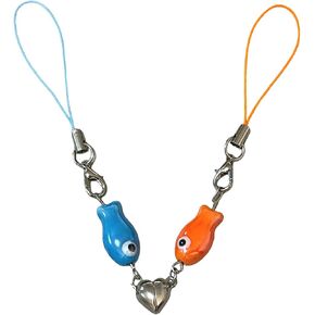 2 PCS Ceramic Fish Phone Charms, Magnetic Matching Couple Keychain, Matching Fish Charm for Couples, BFF Best Friend Key Chain, Keychain for Girlfriend, Boyfriend, Sister (Orange, Blue)