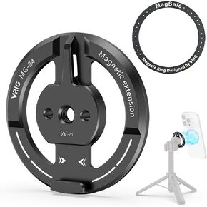 VRIG Magnetic Tripod Holder Mount Compatiable with Magsafe iPhone 16 15 14 13 12 Pro Max Plus Series,magsafe Tripod Mount w/Cold Shoe 1/4" Thread Adhesive Ring for Video Recording