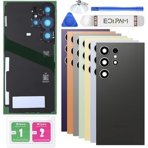 Back Glass Replacement for Samsung Galaxy S24 Ultra SM-S928 Back Cover Rear Housing with Camera Lens + Repair Tool Kit Genuine Rear Glass (Black)