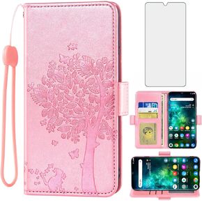 Asuwish Compatible with TCL 10 Pro Wallet Case and Tempered Glass Screen Protector Flip Wrist Strap Credit Card Holder Stand Cell Phone Cover for TCL 10 Plus TCL10Pro TLC 10Pro T799B Women Rose Gold