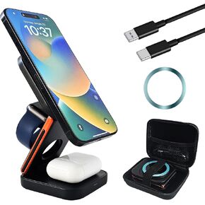 Foldable Wireless 3-in-1 Charging Station for Multiple Devices with Travel Bag – Fast Charging Station Dock with LED Light for All Phones (iPhone & Android), Watches & Earbuds