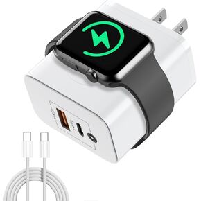 3in1 Charger Block，Magnetic Wireless Charging for iwatch,PD 23W Fast Charging,USB C Dual Port,Compatible with iPhone, Apple Watch Series,Samsung,Android