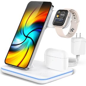 Wireless Charging Station, 2023 Upgraded 3 in 1 Wireless Charger Stand with Breathing Indicator Compatible with iPhone 14/13/12/11 Pro/XS, AirPods 3/2/1/pro 2, iWatch Series 8/7/6/5/4/3/Ultra
