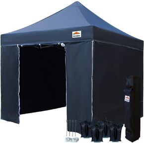 10'x10' Pop Up Canopy Tent Commercial Instant Shelter with Heavy Duty Carrying Bag and 4 Removable Side Walls, 4 Canopy Sand Bags Black