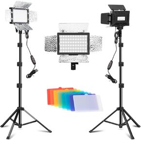 Jiang&Rong 2 Pack LED Video Lighting Kits Photography Recording Studio Light Camera Photo Light Adjustable 5600k USB Studio Light with Barndoor -9 Color for Games Streaming Youtub Film