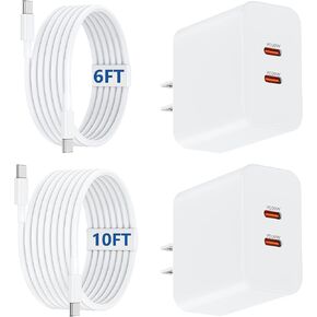 [6+10FT] iPhone 16 15 USB C Charger Fast Charging,40W Dual Port Fast Wall Charger Block with 6+10FT Long USB C Charging Cable Cord for iPhone 16 15 Pro Plus Pro Max, iPad Pro/Air/AirPods 4, Samsung