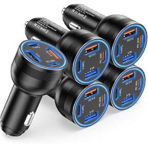 5Pack USB C Car Charger, 65W 4-Port PD Super Fast Charging Type C Car Charger, Cigarette Lighter Adapter, USBC Car Phone Charger Adapter for iPhone 16/15/14/13/12/11 Pro Max,Samsung Galaxy S24/S23