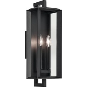 Kichler Kroft Textured Black Luxe Updated Traditional 2-Light Outdoor Wall Light with Clear Glass for Outdoor Walls, Exterior Doors, Garage, Porch or Patio Walls, 20.5"