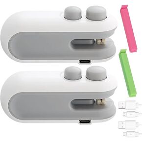 Rechargeable Mini Bag Sealer & Cutter – 2 Pack Portable Food Storage Sealing Machine with Bag Clips, Handheld Heat Sealer for Plastic & Foil Bags, Kitchen Gadgets for Fresh Snacks & Leftovers