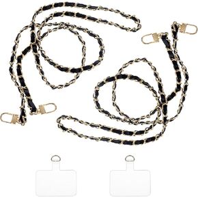 2pcs Universal Phone Lanyard ، 49 "سلسلة الهاتف الخلوي المعدني ، حزام Crossbody لسلفية الهاتف الخليوي المعدنية لمعظم الهواتف الذكية ، سلسلة معدنية مع حزام جلدي ، حامل عنق الهاتف الخليوي للنساء