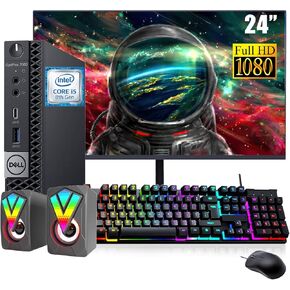 Dell OptiPlex 7060 Mini Desktop Computer with 24" FHD Monitor, RGB Speakers, Core i5-8500 3.0GHz-4.1GHz, 16GB RAM, 512GB SSD, DP Cable, RGB Keyboard, Mouse, Windows 10Pro (Renewed) in Kuwait