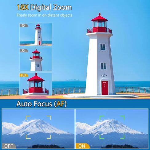 كاميرا رقمية 4K للتصوير الفوتوغرافي ، نقطة تركيز تلقائية 64 ميجابكسل وتصوير كاميرات رقمية ، سعة 3.0 بوصة شاشة 18x Zoom Vlogging لـ YouTube مع بطاقة SD ، كاميرا رقمية مضغوطة مع بطاريتين in Kuwait