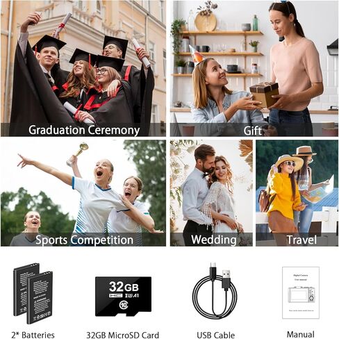 كاميرا رقمية 4K للتصوير الفوتوغرافي ، نقطة تركيز تلقائية 64 ميجابكسل وتصوير كاميرات رقمية ، سعة 3.0 بوصة شاشة 18x Zoom Vlogging لـ YouTube مع بطاقة SD ، كاميرا رقمية مضغوطة مع بطاريتين in Kuwait