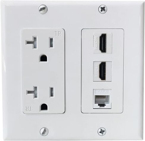 20امب مخرج طاقة مع 2 Port HDMI و 1 CAT6 لوحة الجدار Ethernet - 2 مخرج كهربائي عصابة ولوحة غلاف Ethernet HDMI - أبيض in Kuwait