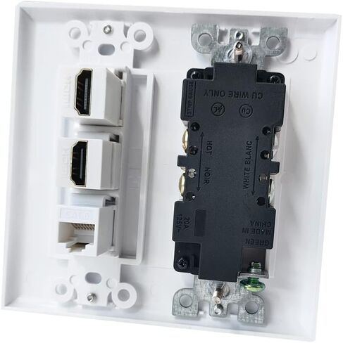 20امب مخرج طاقة مع 2 Port HDMI و 1 CAT6 لوحة الجدار Ethernet - 2 مخرج كهربائي عصابة ولوحة غلاف Ethernet HDMI - أبيض in Kuwait