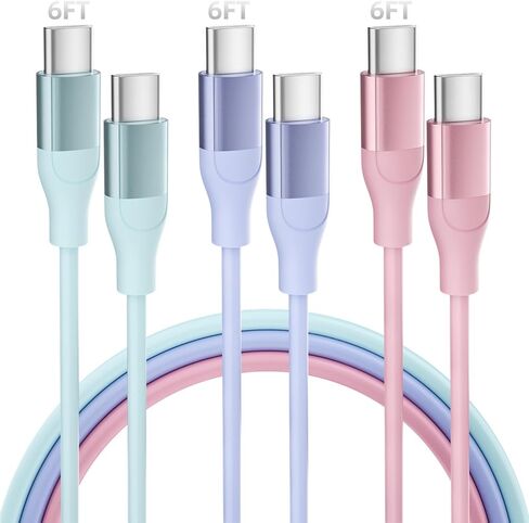 USB C to USB C Cable, 3 Pack 6 FT USB C Charger Cable 60W Type C to USB C Cable Fast Charging Cord for iPhone 15 Pro Plus iPad MacBook Samsung Switch LG and More in Kuwait