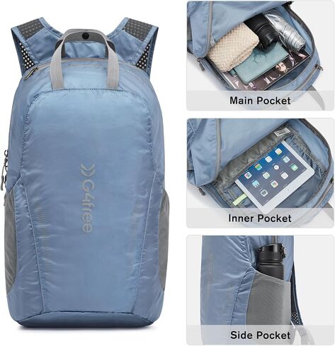 G4free 25L خفيفة الوزن على ظهره على ظهره على سفر Daypack قابلة للطي مقاومة للماء للنساء الرجال （أخضر رمادي） in Kuwait
