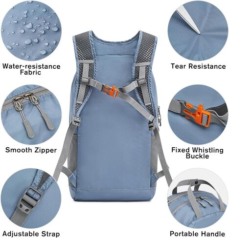 G4free 25L خفيفة الوزن على ظهره على ظهره على سفر Daypack قابلة للطي مقاومة للماء للنساء الرجال （أخضر رمادي） in Kuwait