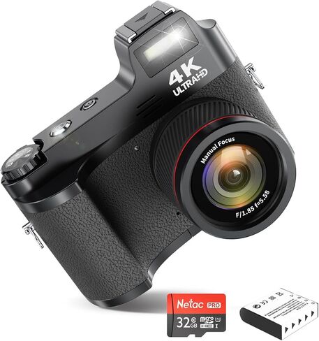 4K Digital Camera for Photography, 48MP Vlogging Camera for YouTube with 32GB SD Card, 3" LCD Screen, Anti-Shake,18X Digital Zoom in Saudi Arabia