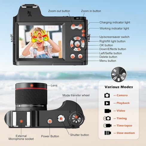 4K Digital Camera for Photography, 48MP Vlogging Camera for YouTube with 32GB SD Card, 3" LCD Screen, Anti-Shake,18X Digital Zoom in Saudi Arabia